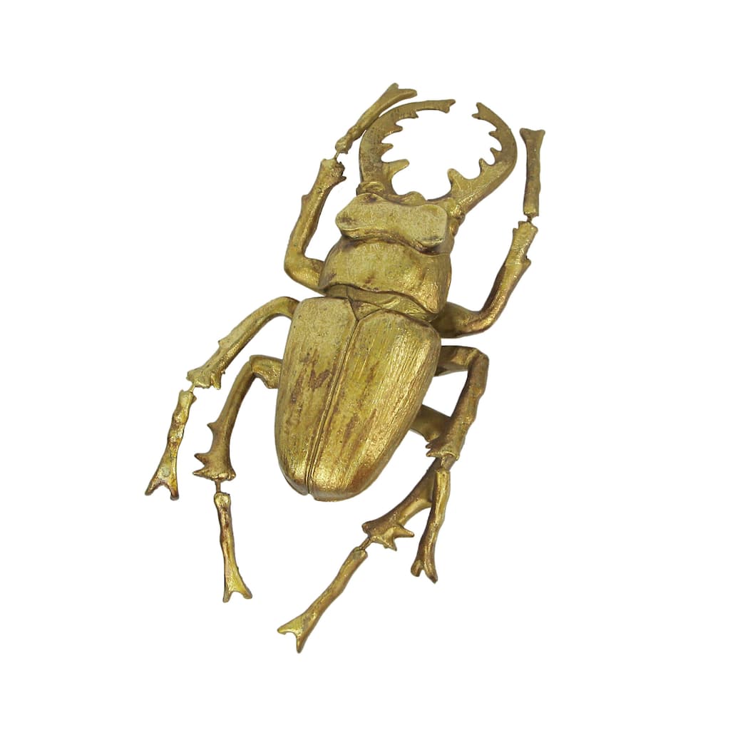 Resin Gold Stag Beetle Painted Sculpture Wall Art Home Decor Hanging