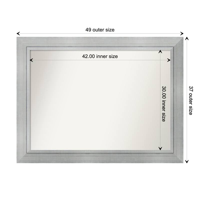Romano Silver Framed Non-Beveled Custom Wall Mirror, Bathroom Vanity Mirror - Outer Size: 49.25 x 37.25