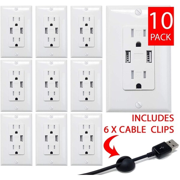 3Packs Dual USB Wall Outlet Charger Port Socket with 15A Electrical Receptacles 