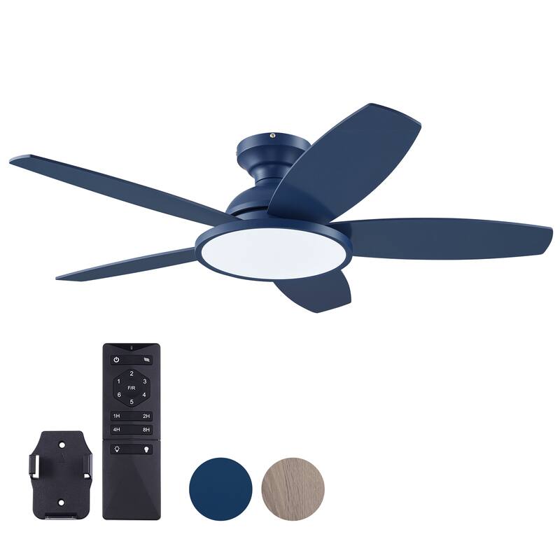 5 - Blade Low Profile Flush Mount Modern Ceiling Fan with LED Light and Remote