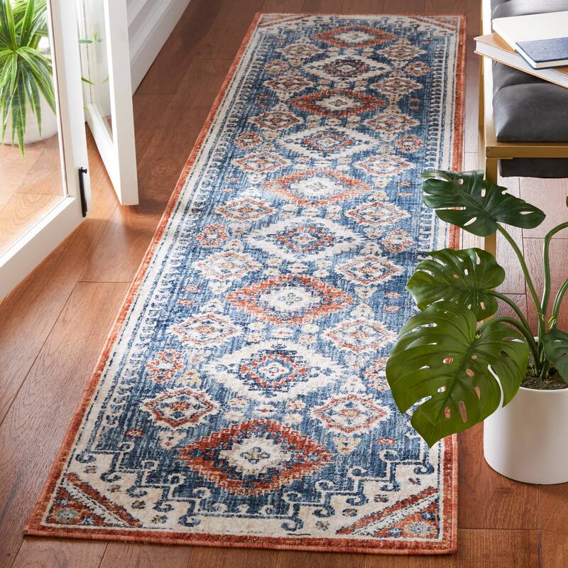 SAFAVIEH Olympia Colene Abstract Rug - 2'3" x 9' Runner - Blue/Ivory