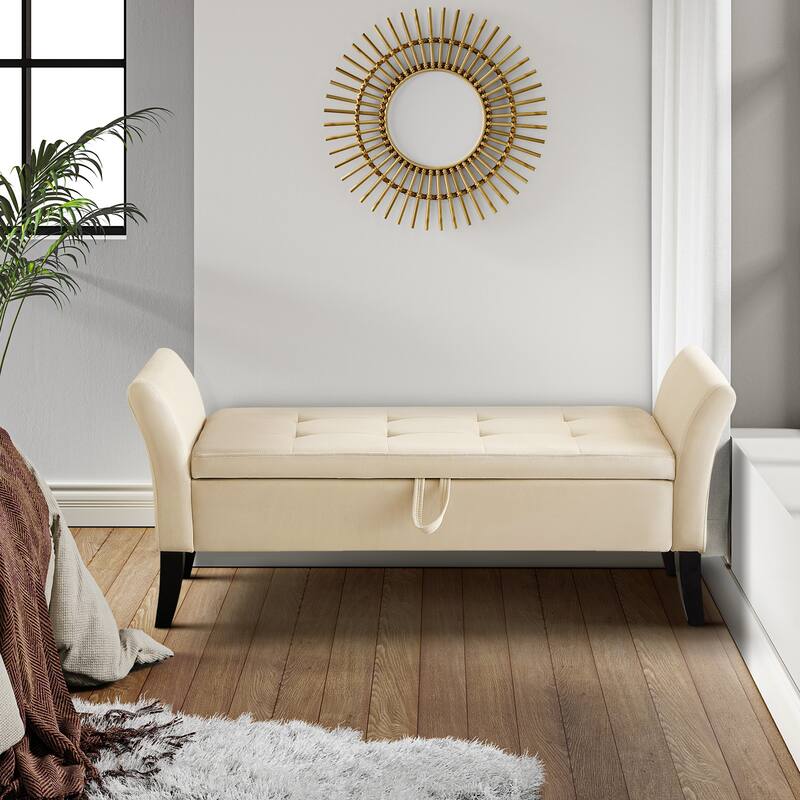 Ramiro Contemporary Velvet Storage Bench by HULALAHOME