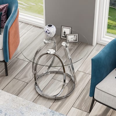 Myhozm Glass Living Room Side Table with Metal Frame