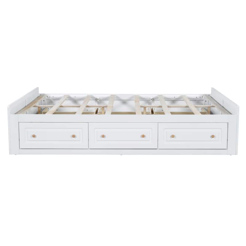 Queen Size Platform Bed Frame with 6 Under-Bed Storage Drawers, Sturdy Wood Construction, No Box Spring Needed
