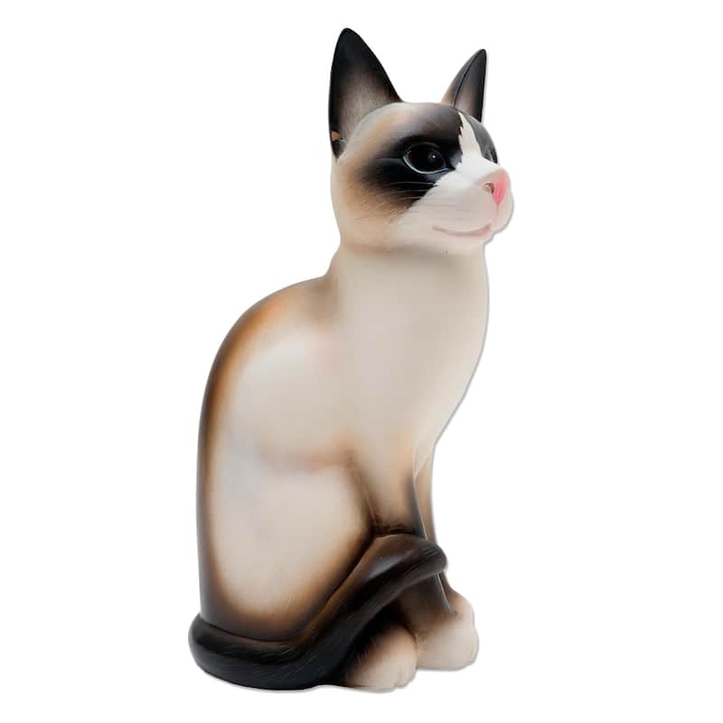 Novica Handmade Elegant Cat Wood Statuette