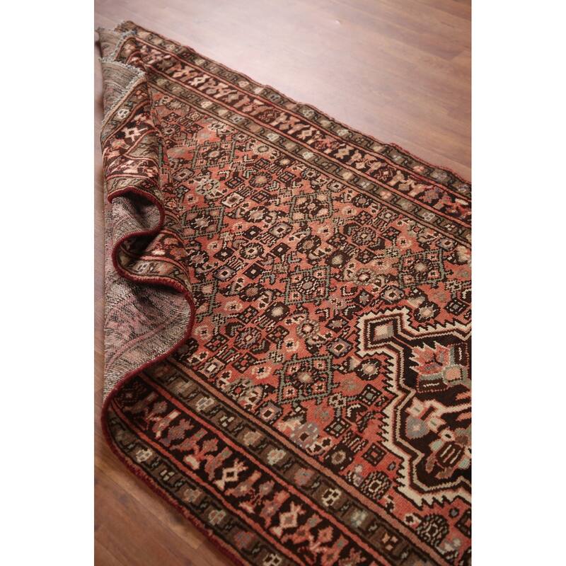 Hand Knotted Oriental 100% Wool Carpet Traditional Medallion Pink Hamedan Runner Rug - 9' 11'' X 3' 6''