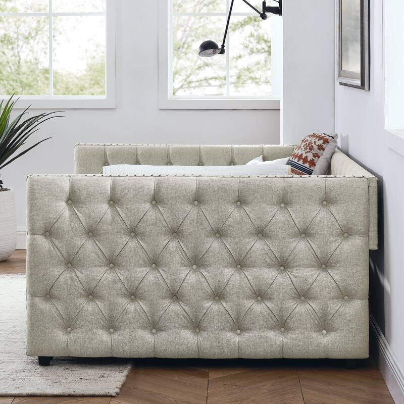 Full Size Daybed - Linen Upholstered Daybed with Storage,Button and Copper Nail