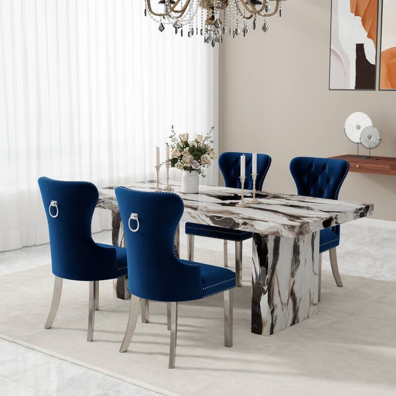 Roundhill Furniture Cavira 5-Piece Modern Faux Marble Dining Set