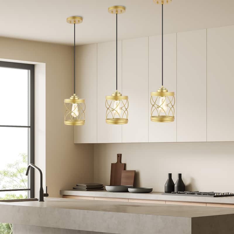 Helisa 6.5" 1-Light Farmhouse Industrial Iron Filigree Caged Jar LED Pendant, (Set of 3) by JONATHAN Y