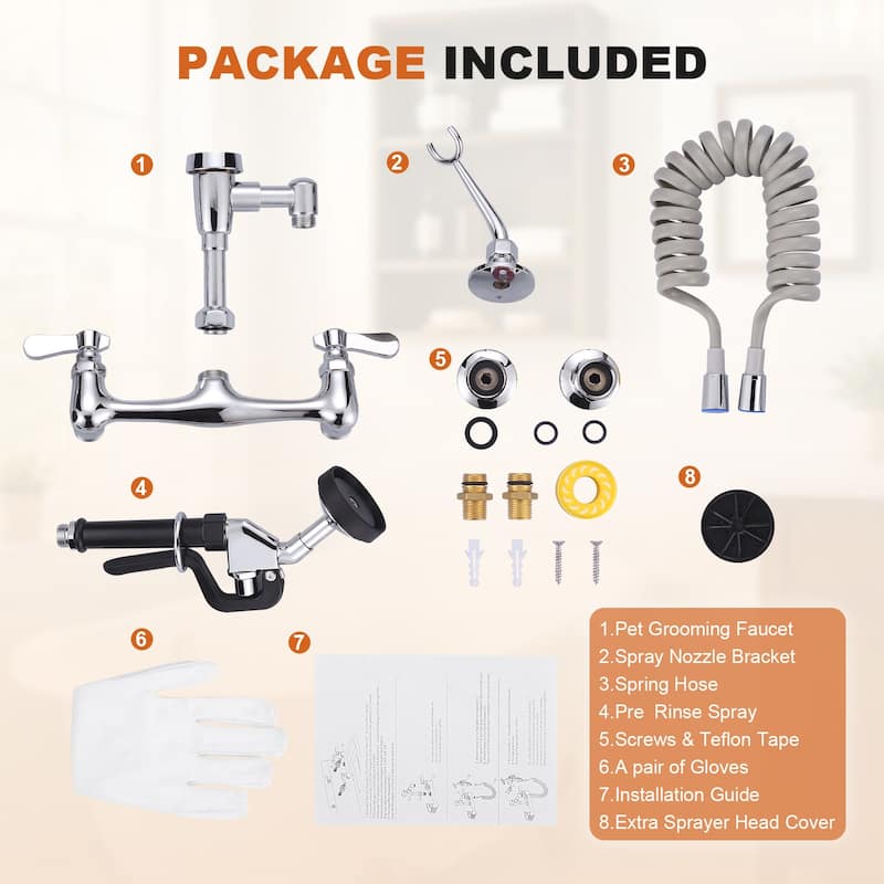 WOWOW 8 in. Double Handle Wall Mounted Pet Grooming Faucet