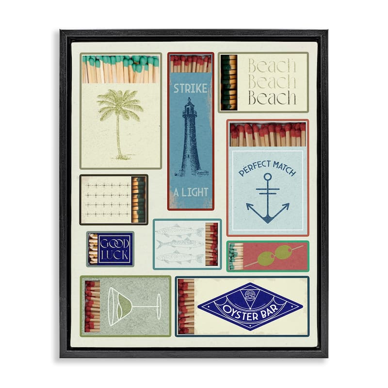 Stupell Nautical Theme Matchboxes Framed Floater Canvas Wall Art Design By Lil' Rue - 25 x 31 - Black