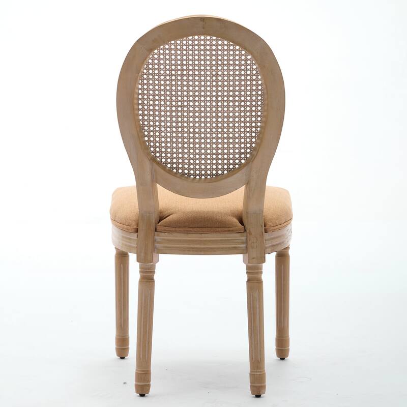 French Style Solid Wood Frame Upholstered Dining Chairs Set of 2, Antique Accent Chairs with Linen or Rattan Back