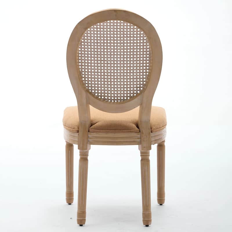 Modern Dining Chair, Solid Wood Frame Linen Fabric Rattan Back Dining Chair,Set of 2