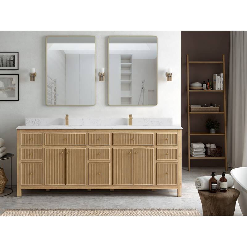 Willow Collections 84 in. W x 22 in. D Sonoma Teak Double Sink Bathroom Vanity with Countertop
