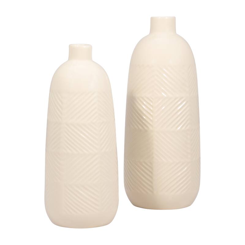 Sagebrook Home Ceramic Cylinder Textured Lines Vase