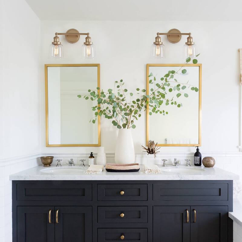 Ciare Modern Wall Sconce Bathroom Vanity Lights Gold Bell Dimmable Glass Shade - L 15"x W 7"x H 10"