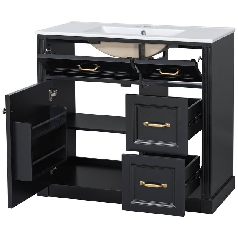 36 Inch Bathroom Vanity with Sink, Floor Mount Bathroom Storage Cabinet with Ceramic Basin