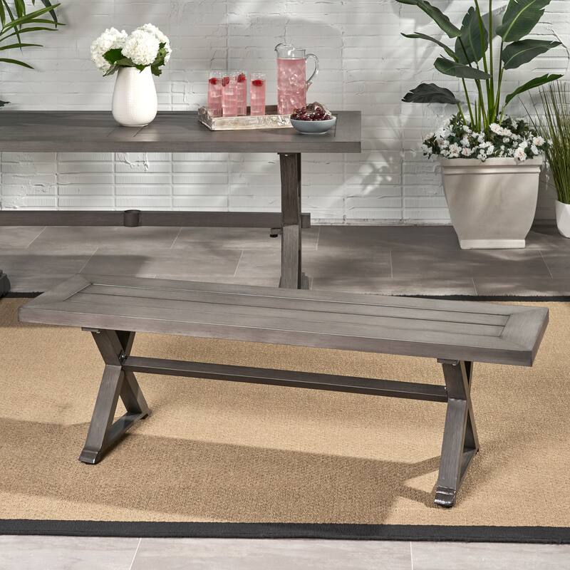 Landau Modern Outdoor Aluminum Dining Bench by Christopher Knight Home - Dark Gray