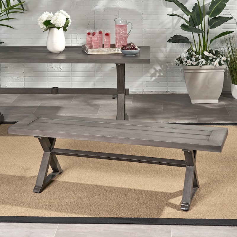 Roomfitters Modern Outdoor Aluminum Dining Bench, Stylish and Durable Design, Perfect for Patio and Garden Use - Dark Gray