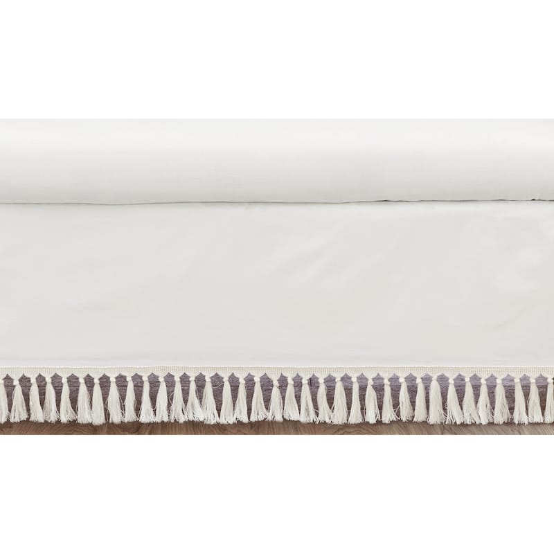 Ivory Gender Neutral Boho Bohemian Collection Girl Boy Crib Bed Skirt - Solid Color Cream Off White Farmhouse Chic Tassel Cotton