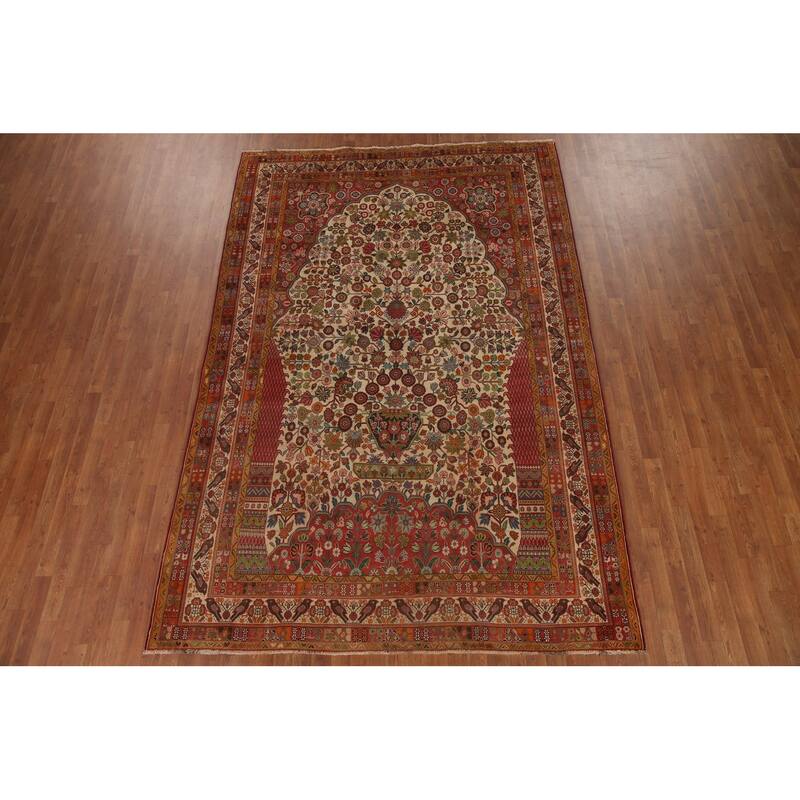 Hand Knotted Oriental 100% Wool Carpet Traditional Floral Beige & Ivories Kashkoli Area Rug - 10' 8'' X 7' 2''