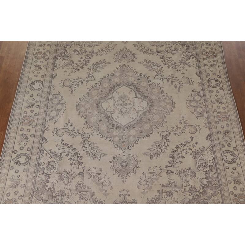 Hand Knotted Oriental 100% Wool Carpet Traditional Floral Beige & Ivories Tabriz Area Rug - 12' 4'' X 9' 10''