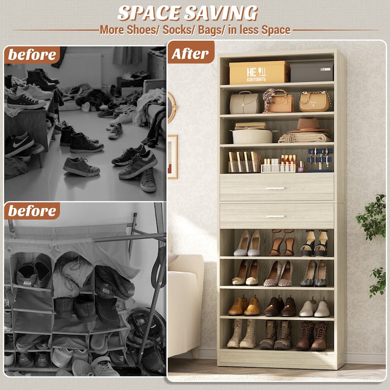 9-Tier Shoe Cabinet with 2 Drawers, Freestanding Closet Organizer with Adjustable Storage Shelves