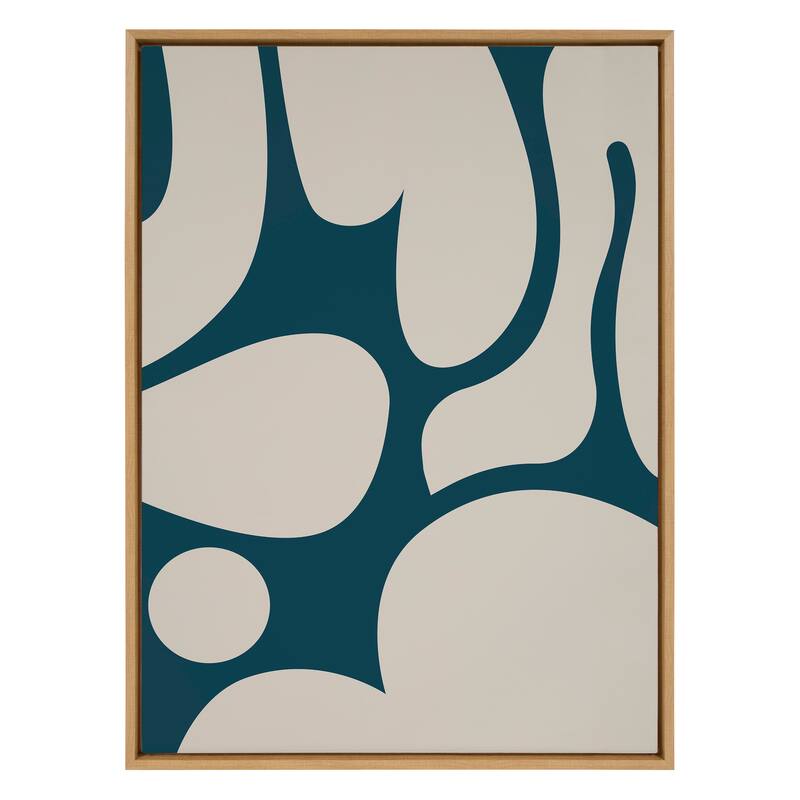 Kate and Laurel Sylvie Groovy Happy Abstract Dark Green Teal and Tan Framed Canvas by The Creative Bunch Studio