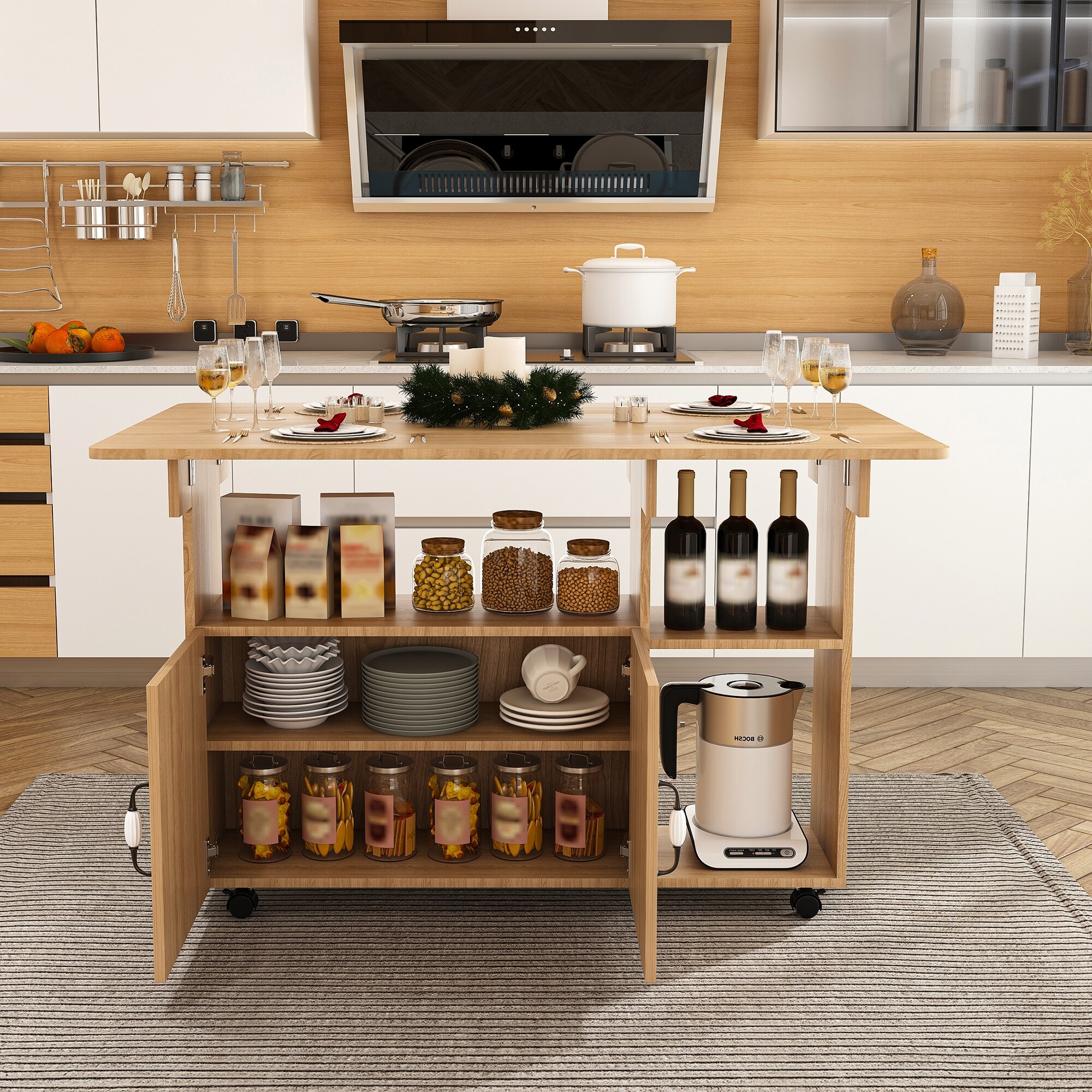 Multi-Functional Folding Table with Storage Shelves and Wheels, 47