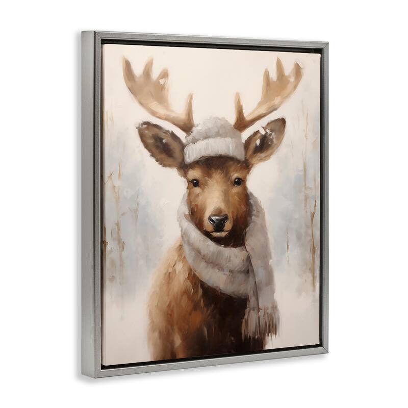 Stupell Cozy Winter Deer Fawn Framed Floater Canvas Wall Art Design By Arlington Prints