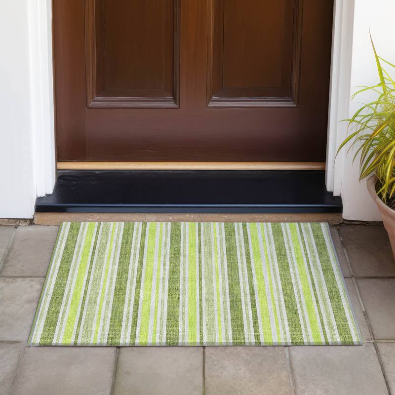 Machine Washable Indoor/ Outdoor Multi Cabana Stripe Chantille Rug - Fern - 1'8" x 2'6"
