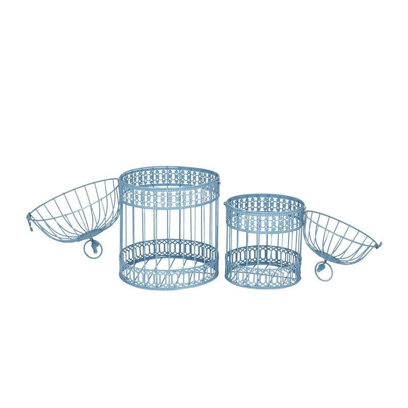 Metal Birdcage with Latch Lock Closure and Hanging Hook - Set of 2 Blue or White - Roche River Decor