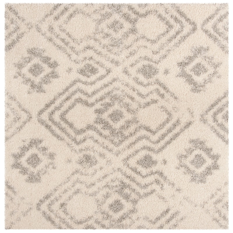 SAFAVIEH Arizona Shag Srbislava 1.2-inch Thick Rug - 6'7" Square - Ivory/Grey