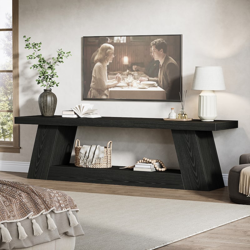 Extra Long TV Stand for TVs, Wooden Media Console with Storage Shelves, Entertainment Center for Living Room, Bedroom