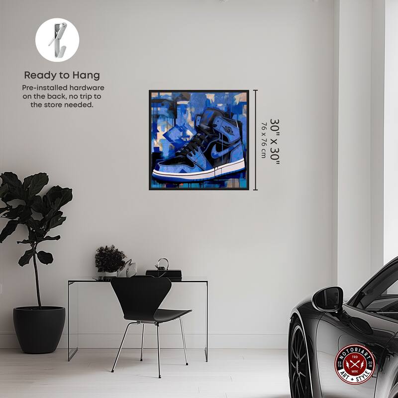 Notoriart Blue Brush Sneakers Framed Sneaker 1 Piece Canvas Wall Art