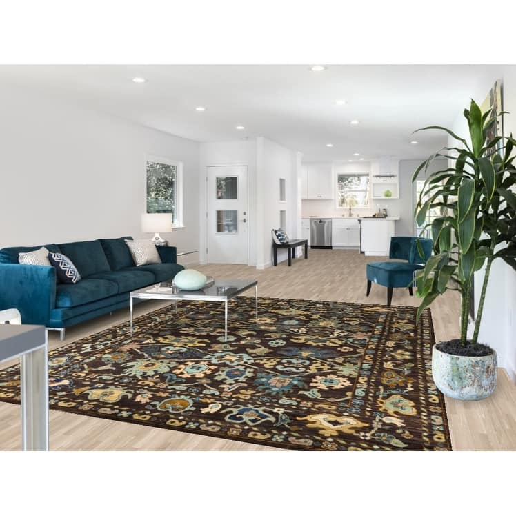 Hand Knotted Oriental 100% Wool Carpet Transitional All-Over Brown Oushak Area Rug - 10' 0'' X 8' 1''