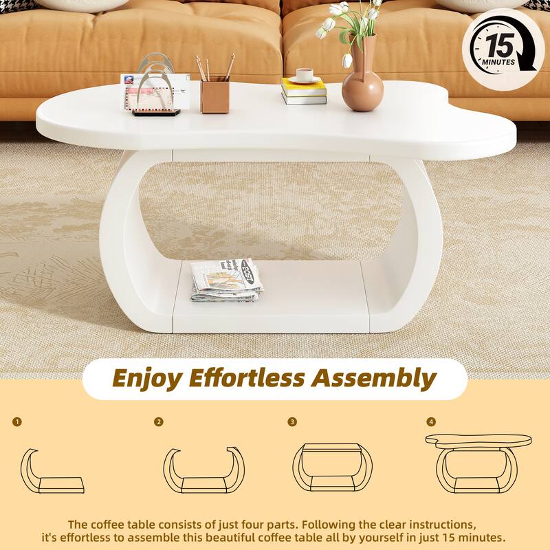 Modern Cloud Coffee Table with 1.5" Thick Tabletop,Cream Style Irregular End Table with Curved Legs,Unique Design Accent Table