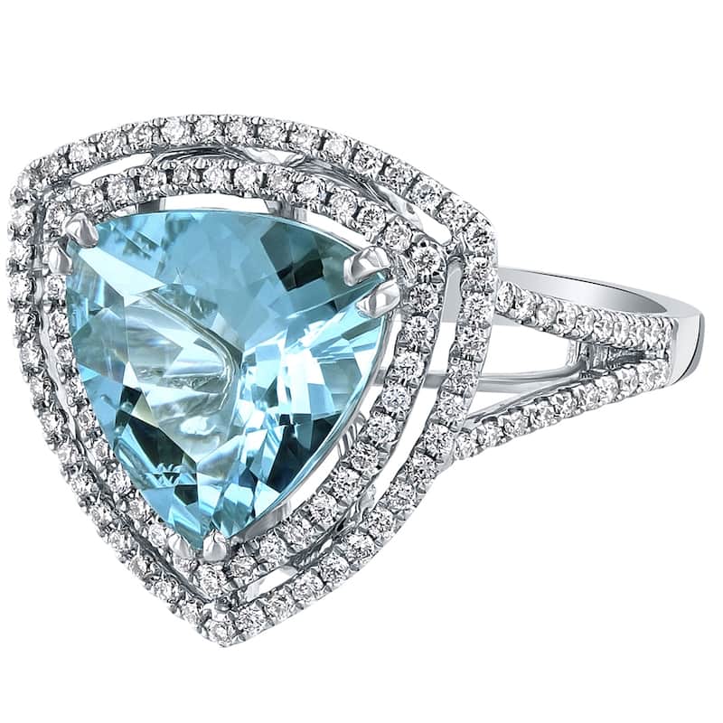 IGI Certified 3 ct Aquamarine and Diamond Ring in 14k White Gold
