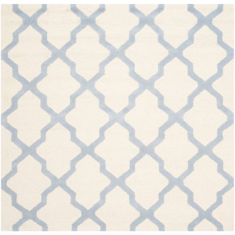 SAFAVIEH Handmade Cambridge Eirny Moroccan Trellis Wool Rug - 6' Square - Ivory/Light Blue