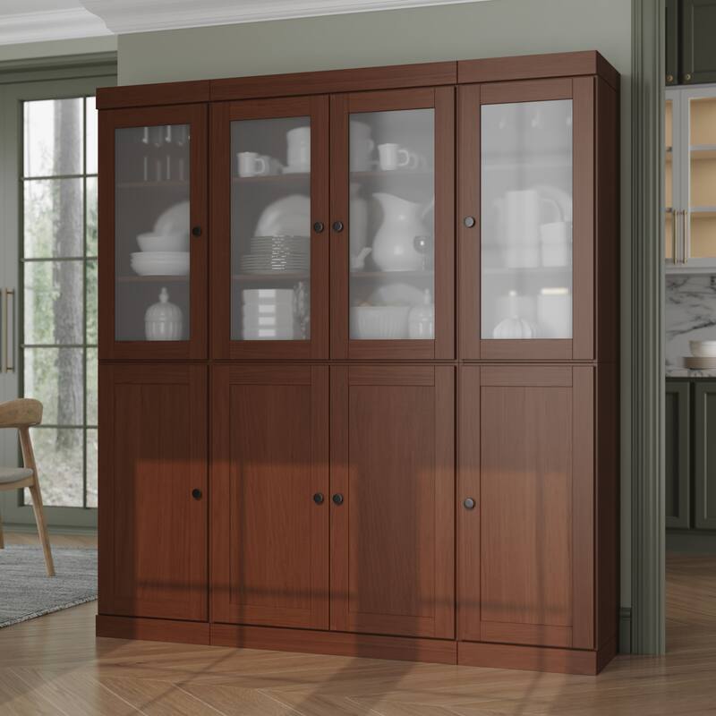 Palace Imports 100% Solid Wood 65" Pantry Cabinet with Frosted Glass, Shaker Doors and Adjustable Shelves - Mocha