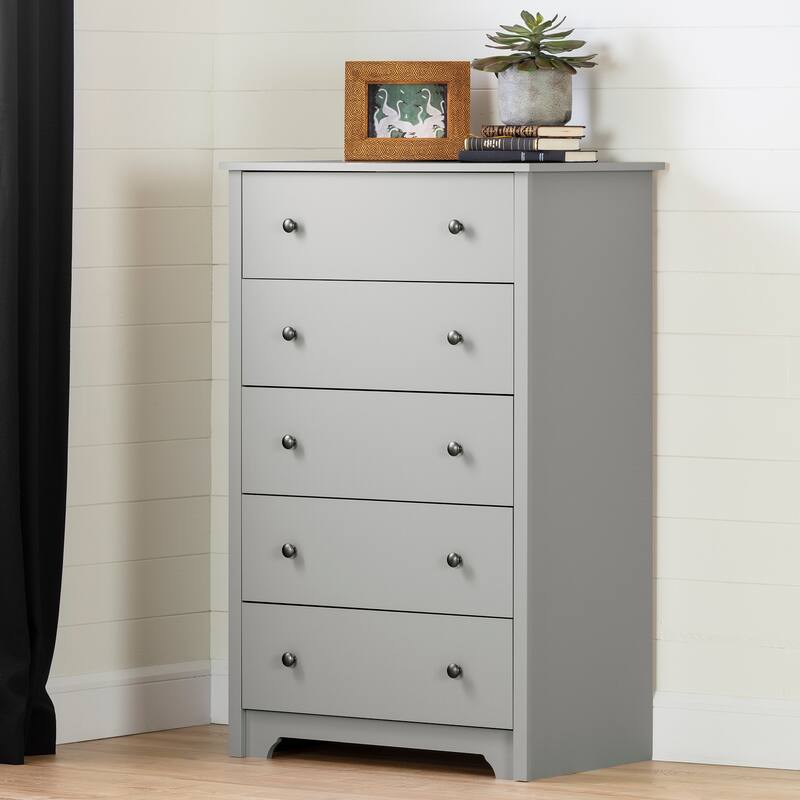 5-Drawer Chest Dresser in Soft Gray Finish Featuring Ample Storage and Sleek Contemporary Styling