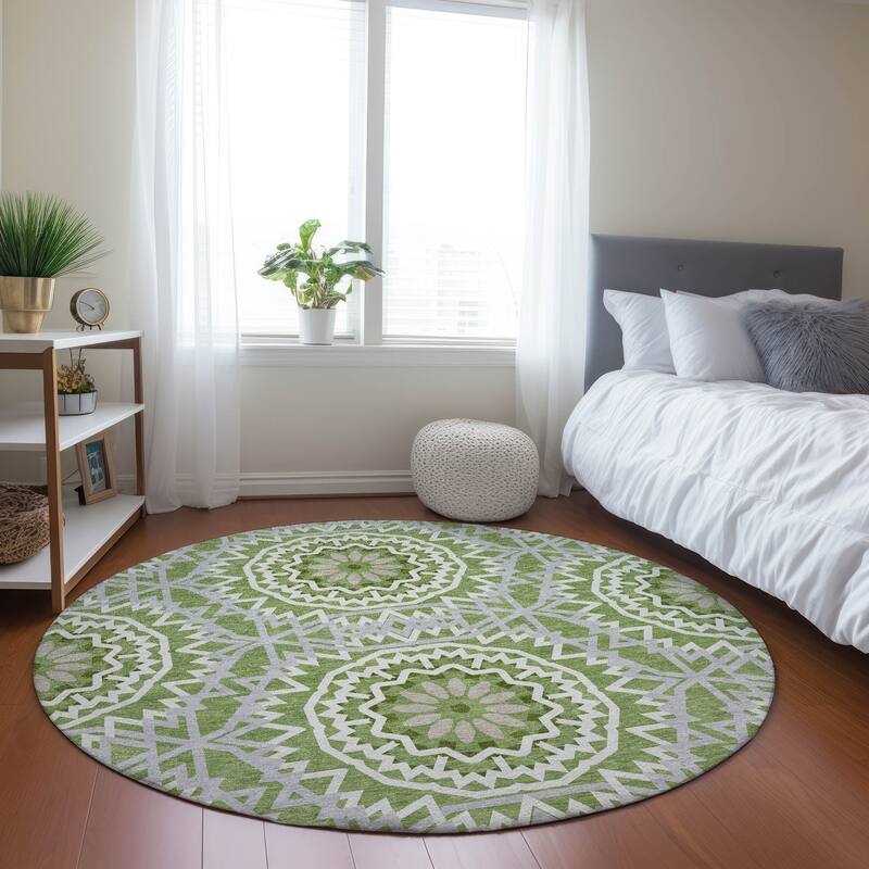 Machine Washable Indoor/ Outdoor Chantille Boho Moroccan Rug - Green - 8' x 8'