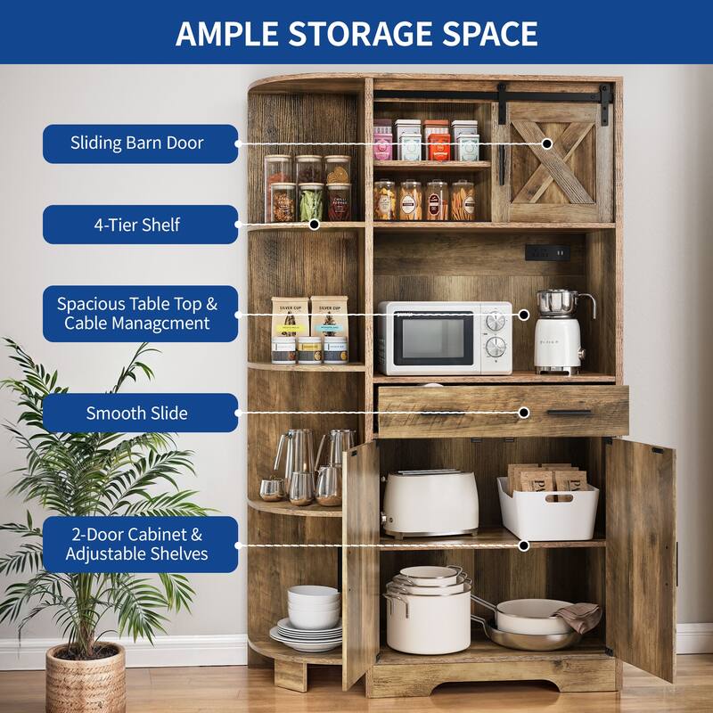 Moasis 67" Farmhouse Kitchen Pantry Storage Cabinet, Freestanding Buffet Sideboard Hutch with Doors & Shelves
