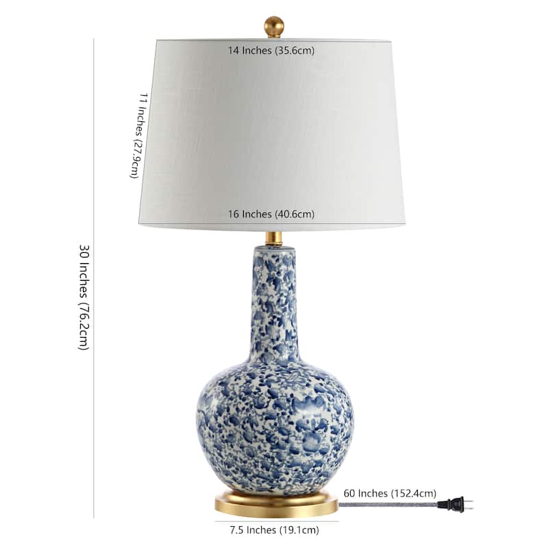 Audrey 30" Ceramic/Iron Classic Cottage LED Table Lamp, Blue/White by JONATHAN Y