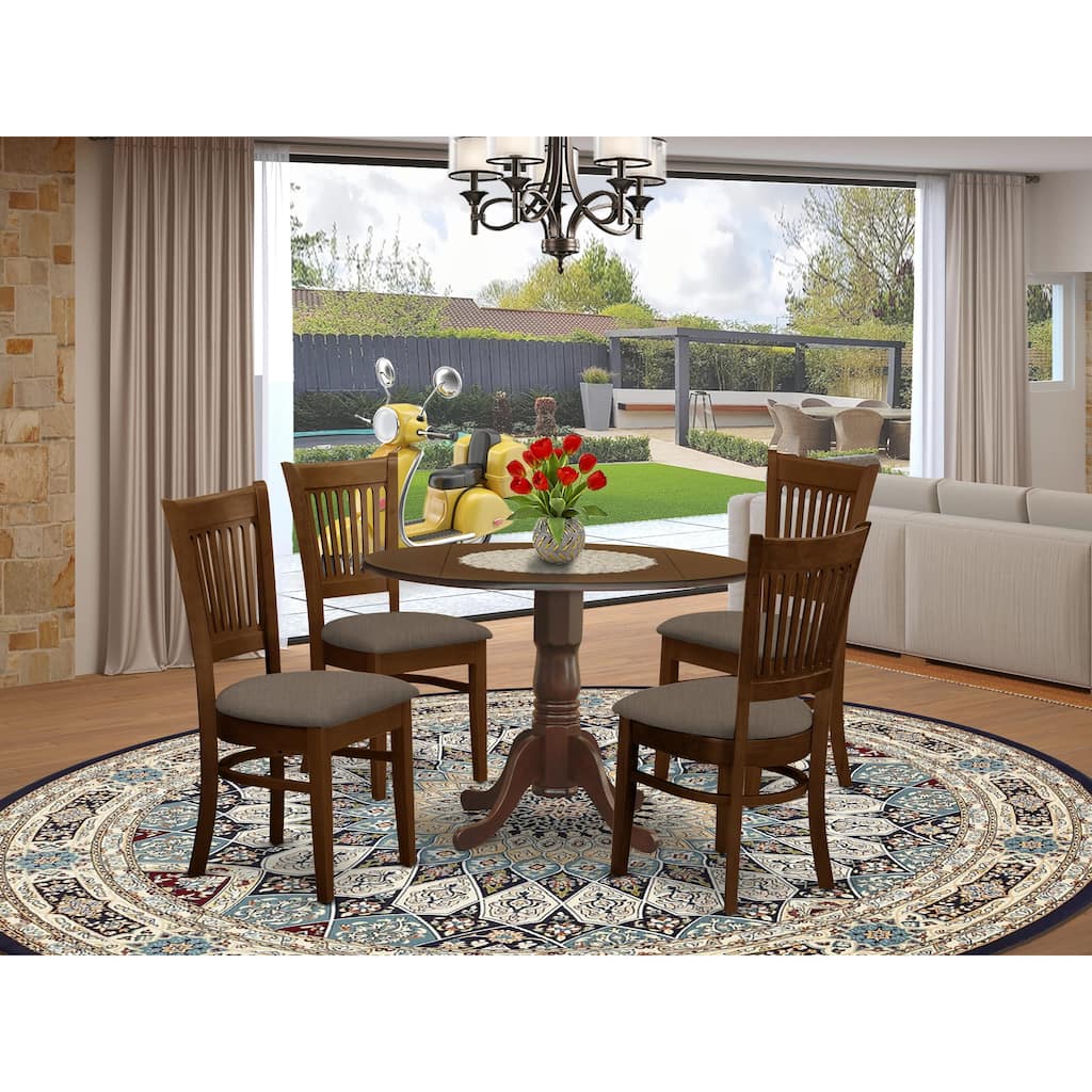 East West Furniture 5 Piece Dining Set- a Round Dining Room Table with Dropleaf and 4 Kitchen Chairs, Espresso (Seat Options)
