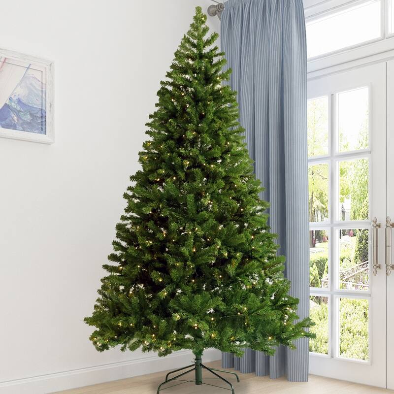 Pre-Lit Artificial Hinged Christmas Tree - Foldable Stand, Xmas Decoration - Green