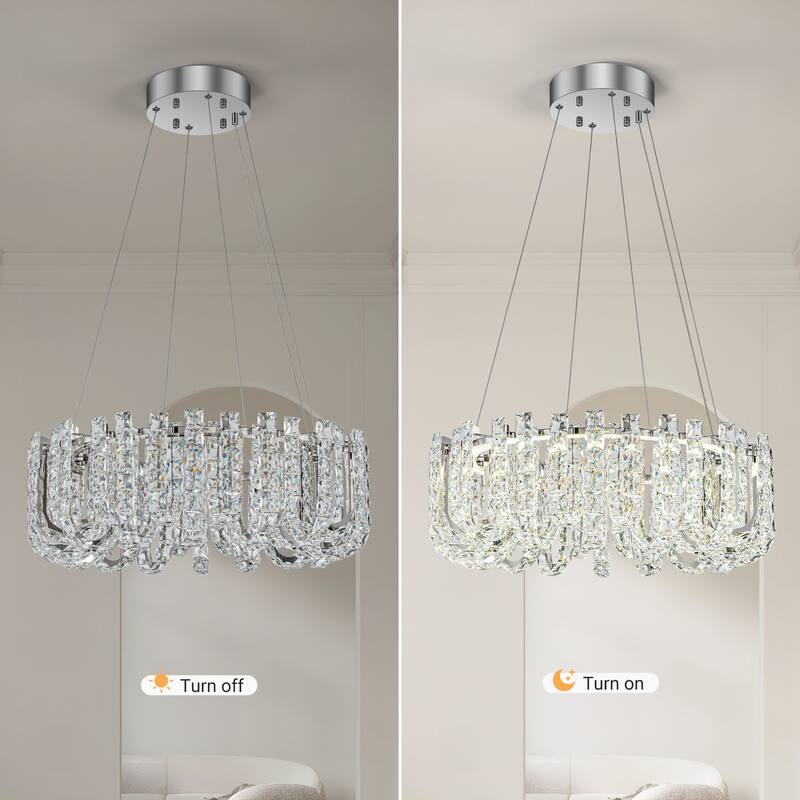 1/2-Tier Dimmable Chrome Crystal LED Drum Chandelier