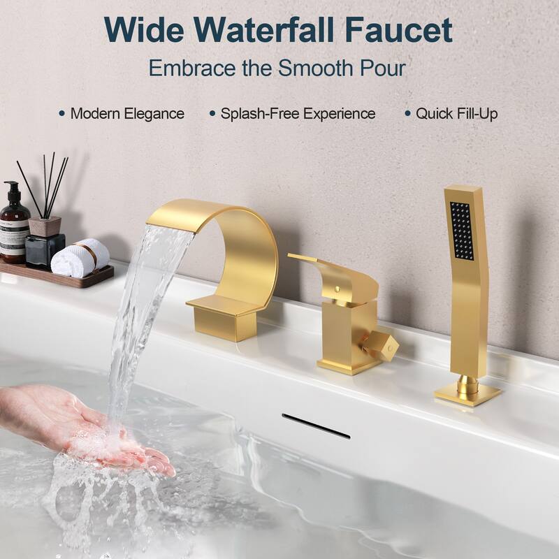 GRANDJOY Shower Faucet Set Deck Mount Bathtub Spout and Handheld Spray Combo High Pressure