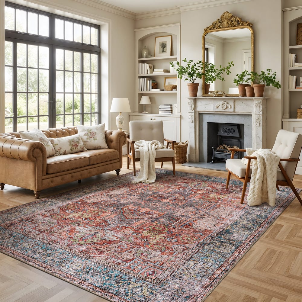 World Rug Gallery Vintage Inspired Distressed Machine Washable Area Rug