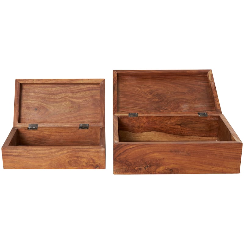 Mango Wood Box with Silver Diagonal Stripes - Set of 2 Brown - Roche River Decor - 7"W x 11"L x 4"H